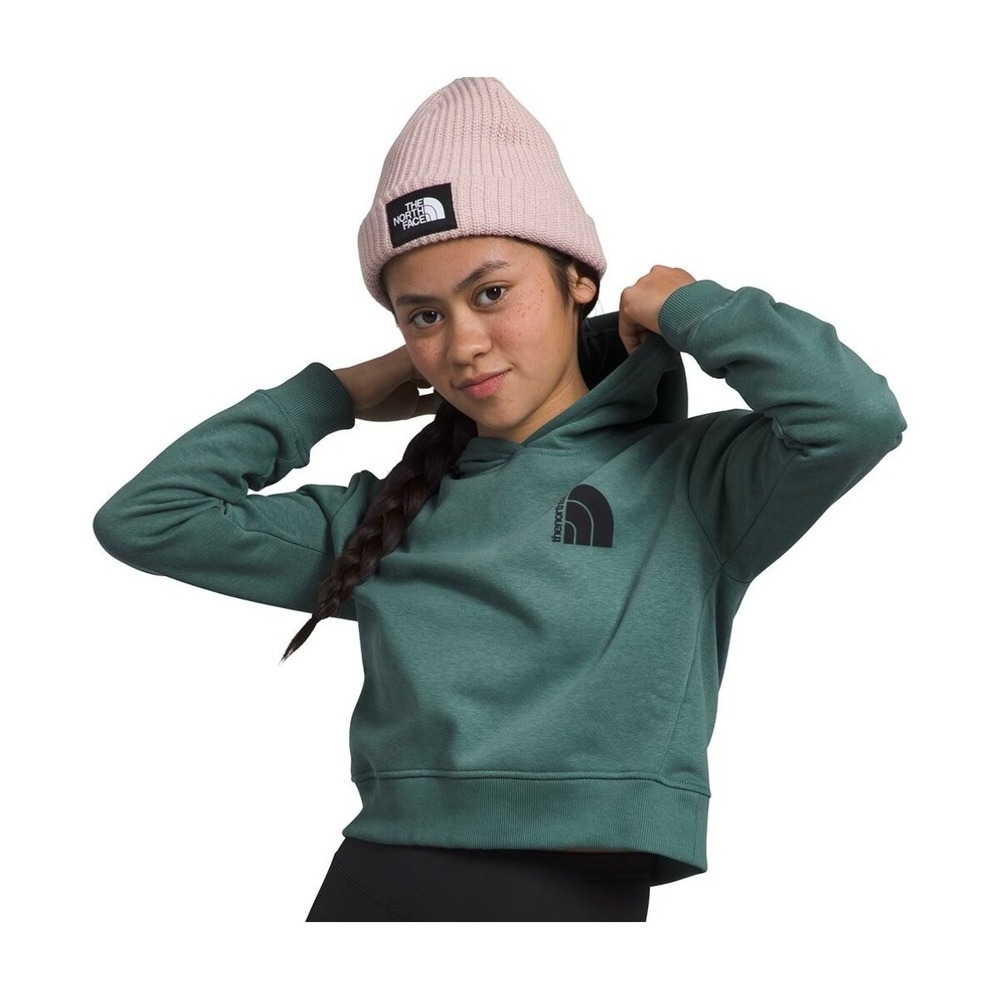 The North Face Cropped Hoodie Girls L 12 Green Fleece Pullover Logo